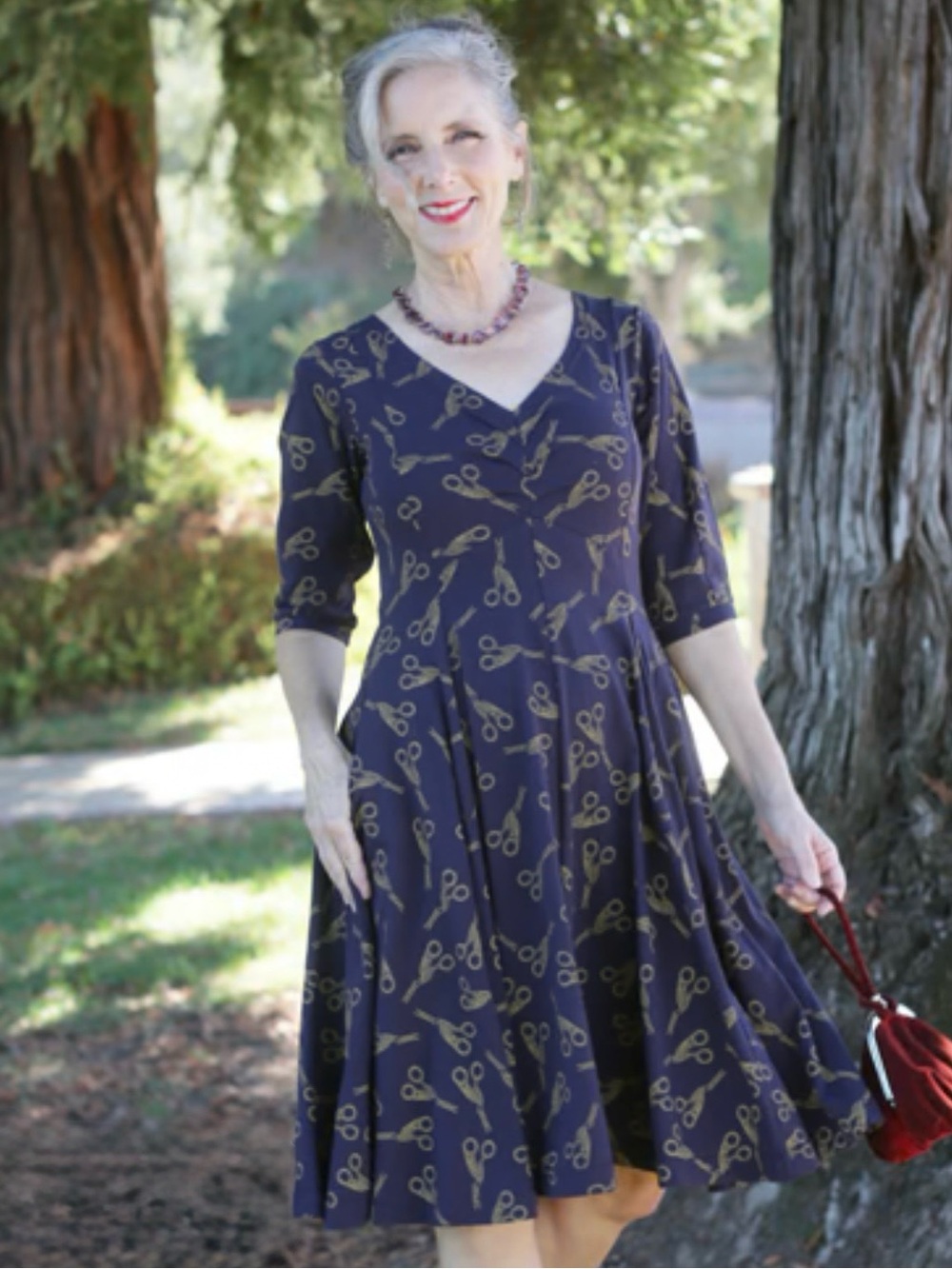 Effies | Heart Erandeny Dress Atelier Navy Blue Scissors Print Fit Flare Midi L